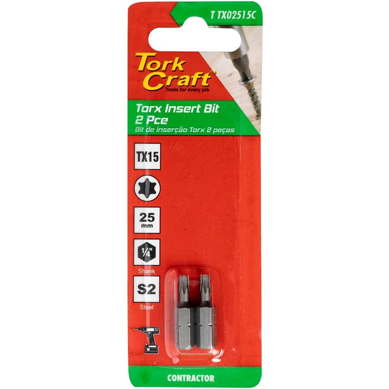 TORX TX 15 CLASSIC POWER BIT 25MM 2PC CARDED