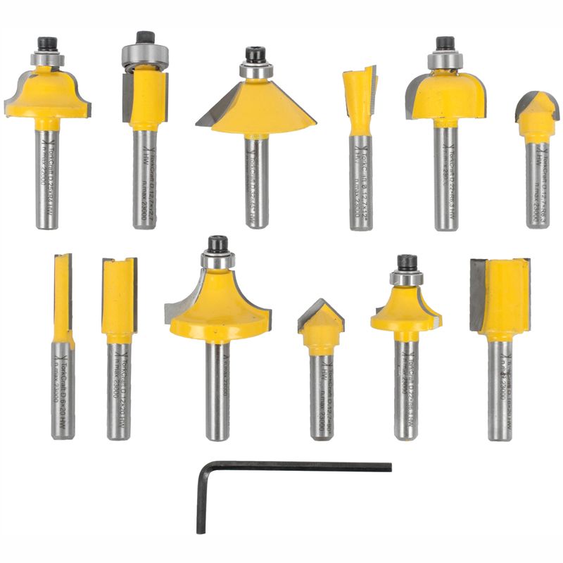 ROUTER BIT SET 12PC 1/4&#39; STRAIGHT &amp; PROFILE
