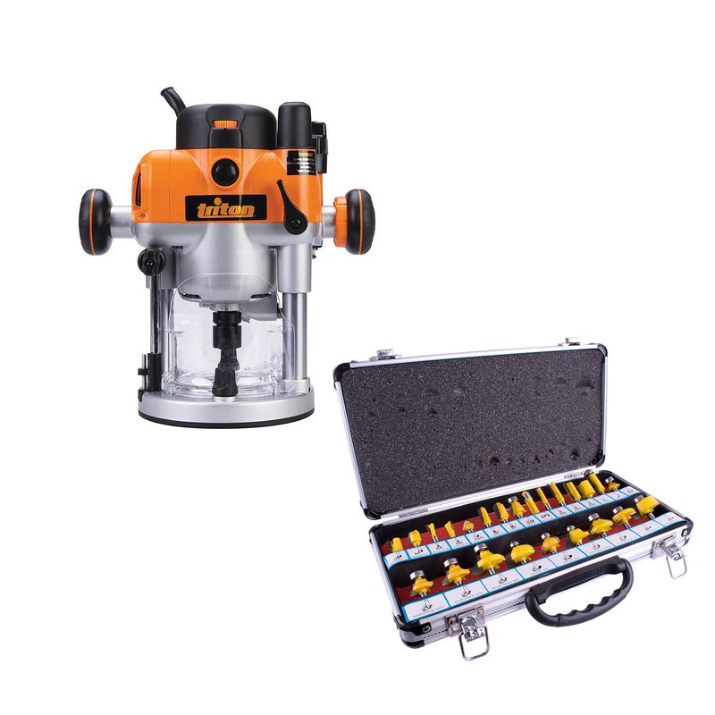 PLUNGE ROUTER 2400W 1/2&#39;&amp; 1/4&#39;COLLET 230V &amp; 24PC 1/4 ROUTER BIT SET TC