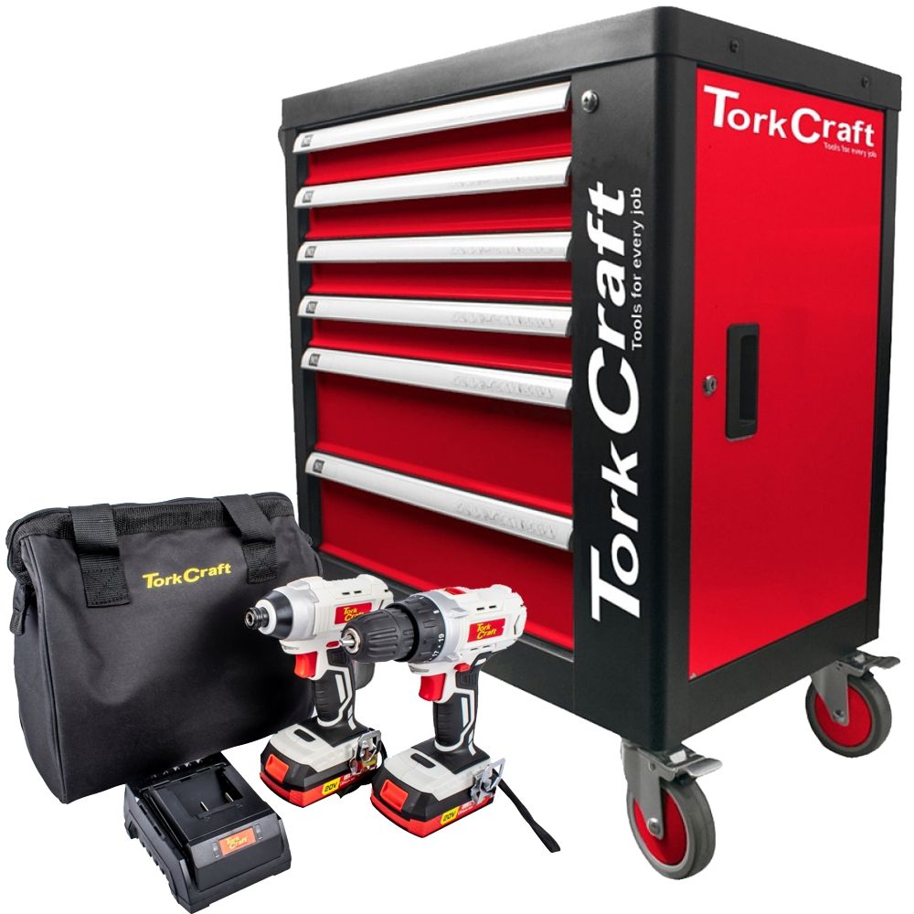 6 DRAWER ROLLER TOOL CABINET 184PC TC620050 C/W DRILL &amp; IMPACT DRIVER