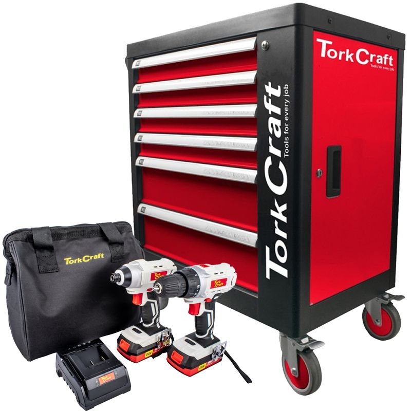 6 DRAWER ROLLER TOOL CABINET 184PC TC620050 C/W DRILL &amp; IMPACT DRIVER