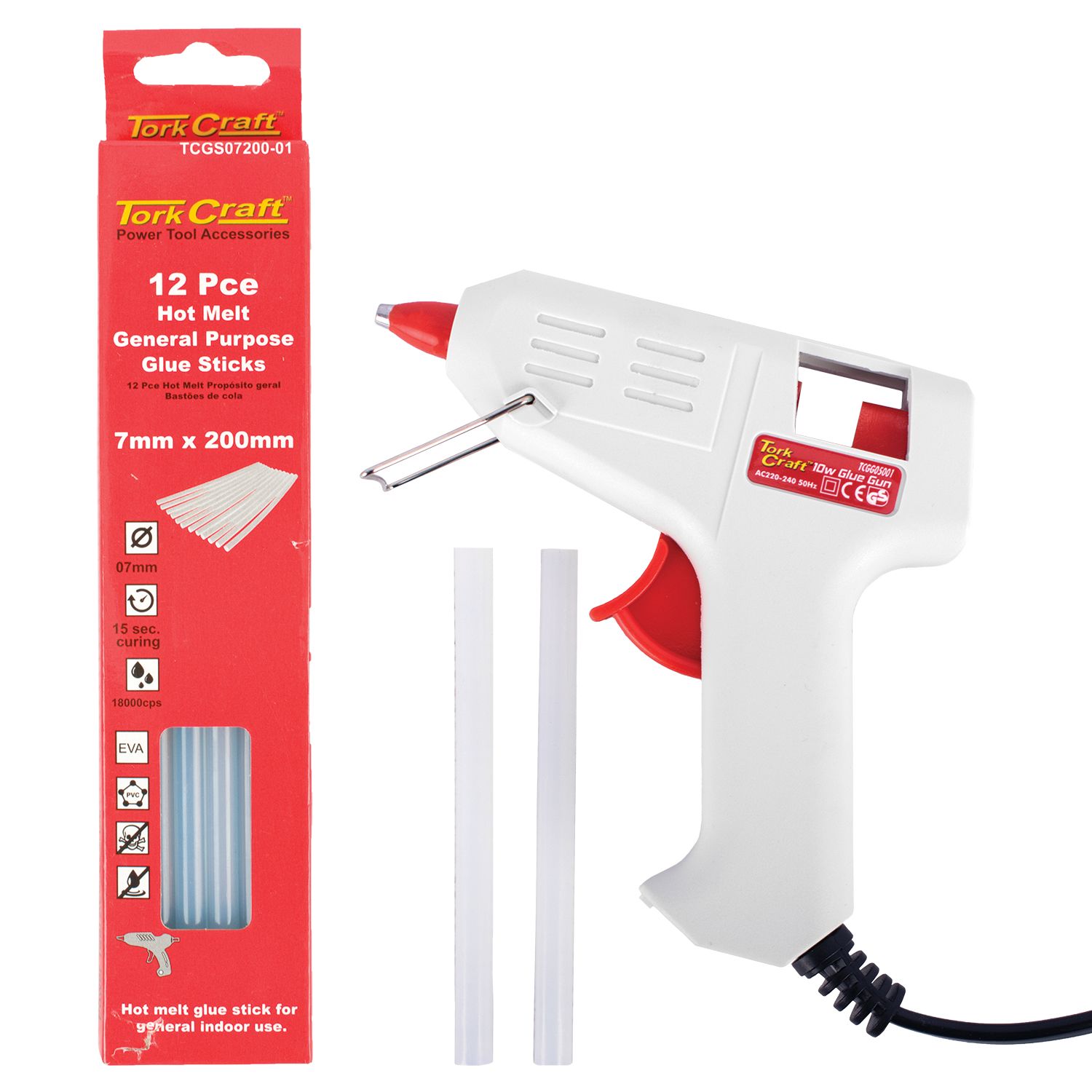 TCGG05001 GLUE GUN WITH TCGS07200-01 GLUE STICKS 12PCE