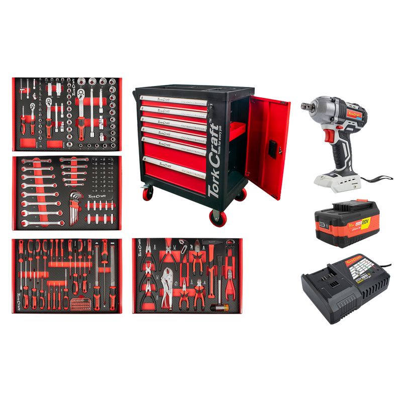 6 DRAWER CABINET 184PC C/W IMPACT WRENCH 450N, 4.0AH BAT AND SMART CHA