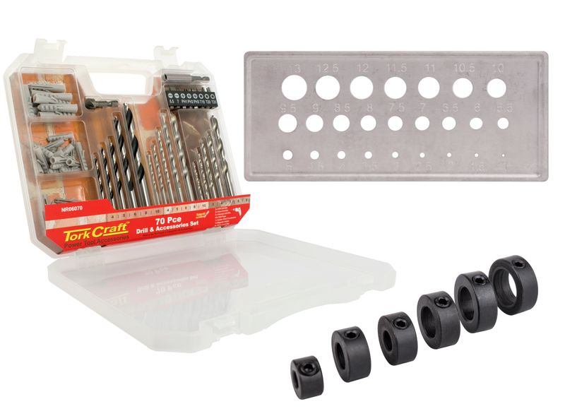 DRILL ACCESSORY SET 70PC NR06070 C/W DRILL MEAS. PLATE TCDS001 &amp; DRILL