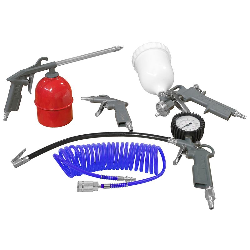 FIVE PCE KIT G FEED SP GUN AIR DUST PAR WASHER TYRE INF &amp; SPIR HOSE