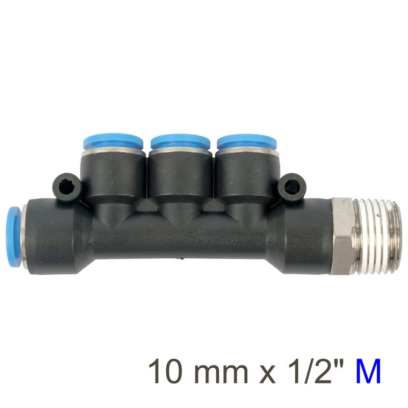 PU HOSE FITTING MANIFOLD 4 X 10MM PORT X 1/2&#39;M