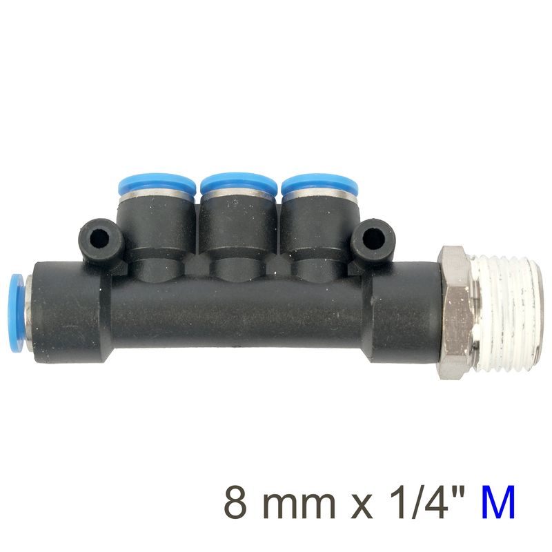 PU HOSE FITTING MANIFOLD 4 X 8MM PORT X 1/4&#39;M