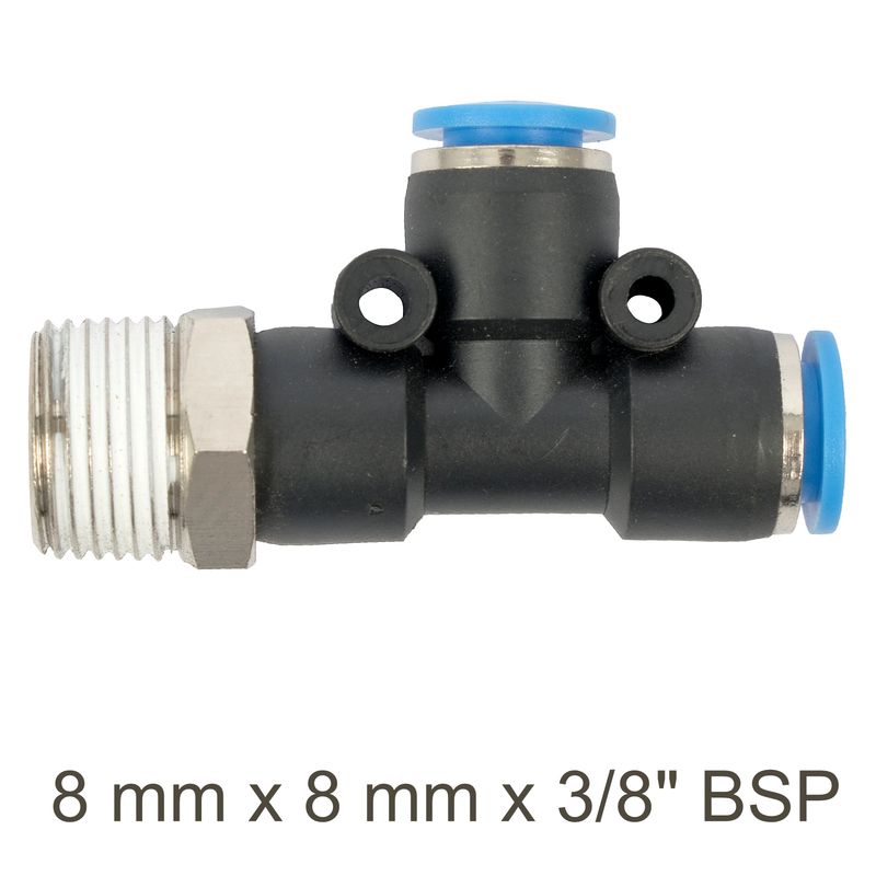 PU HOSE FITTING TEE 8MM X 8MM X 3/8&#39;M