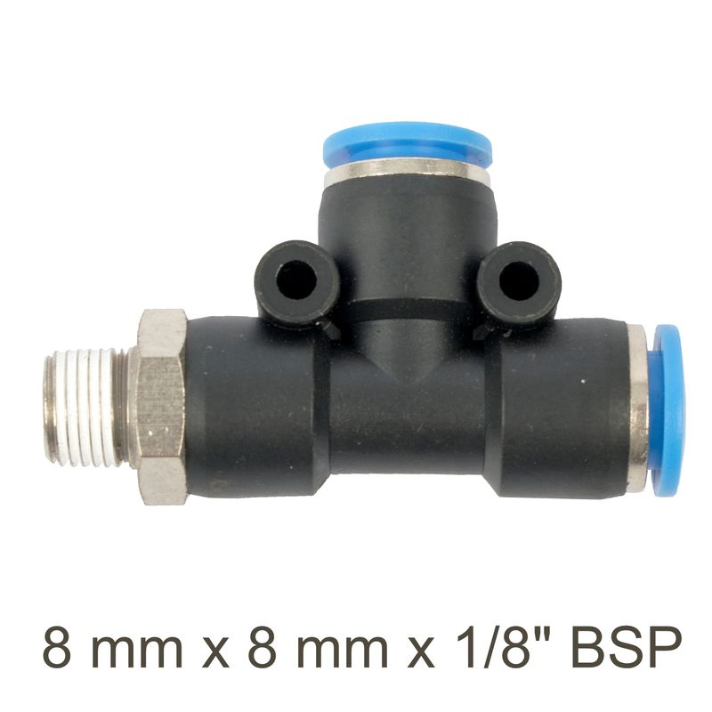 PU HOSE FITTING TEE 8MM X 8MM X 1/8&#39;M