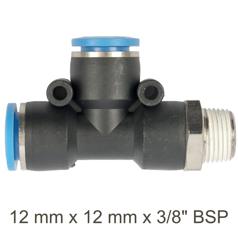 PU HOSE FITTING TEE 12MM X 12MM X 3/8&#39;M
