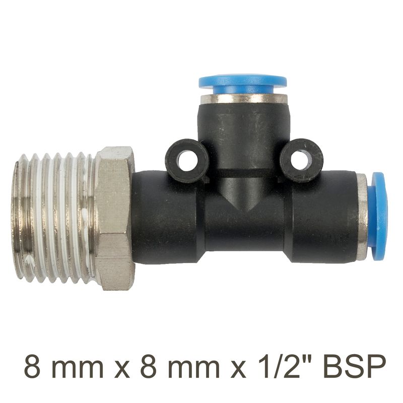 PU HOSE FITTING TEE 8MM X 8MM X 1/2&#39;M