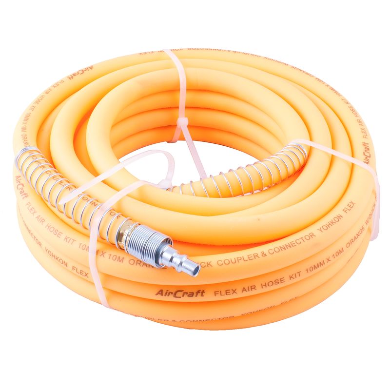 FLEX AIR HOSE KIT 8MM X 10M ORANGE  W/QUICK COUPLER &amp; CONNECTOR YOHKON