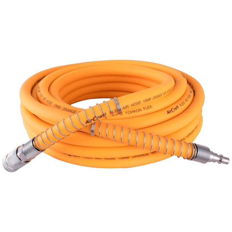 FLEX AIR HOSE KIT 10MM X 10M ORANGE  W/QUICK COUPLER &amp; CONNECTOR YOHKO