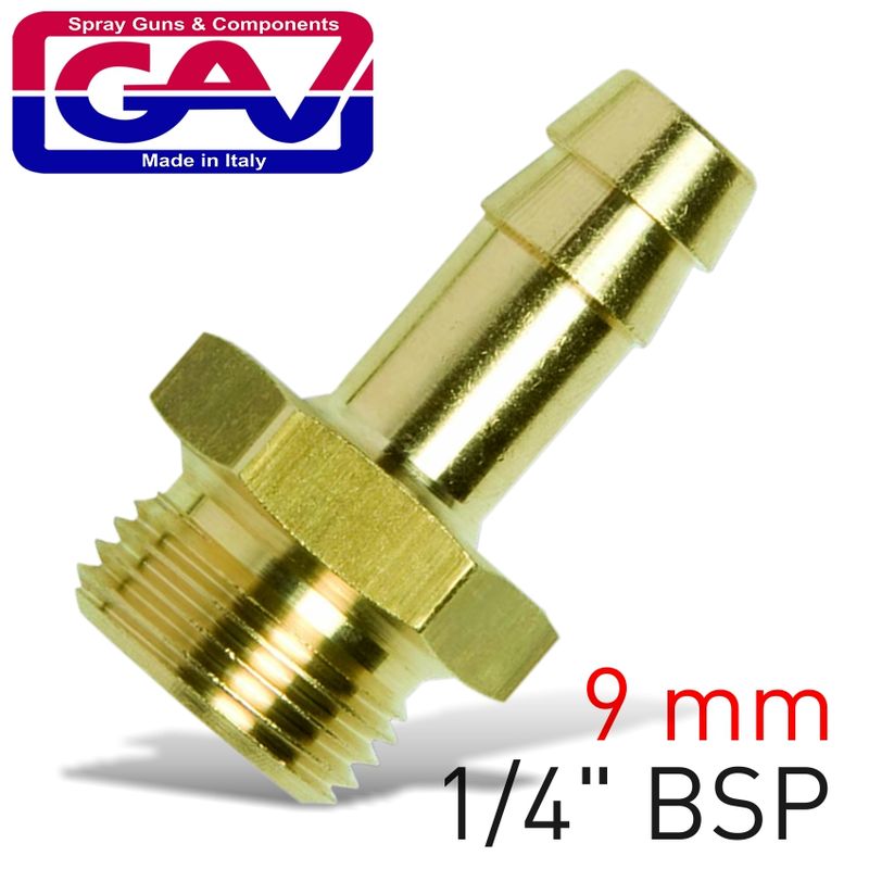 BRASS HOSE TAIL 1/4 M X 9MM