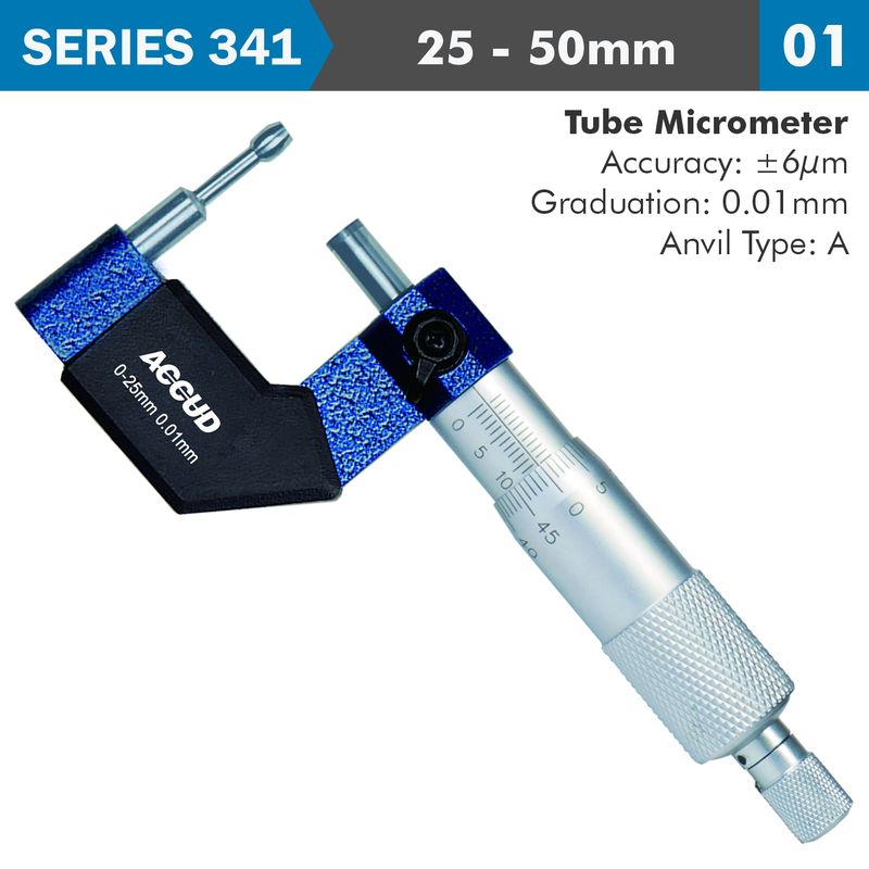 TUBE MICROMETER 25-50MM 0.006MM ACC. 8X1.8MM ANVIL 0.01MM GRAD.