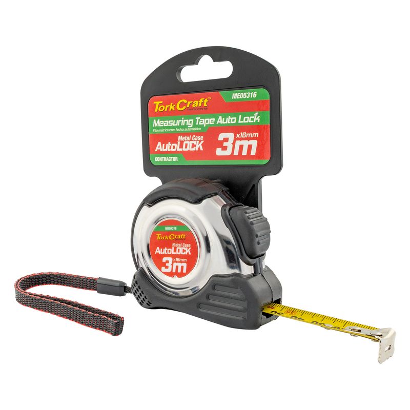 MEASURING TAPE SELF LOCK 3M X 16MM S/S &amp; RUBBER CASING MATT FINISH