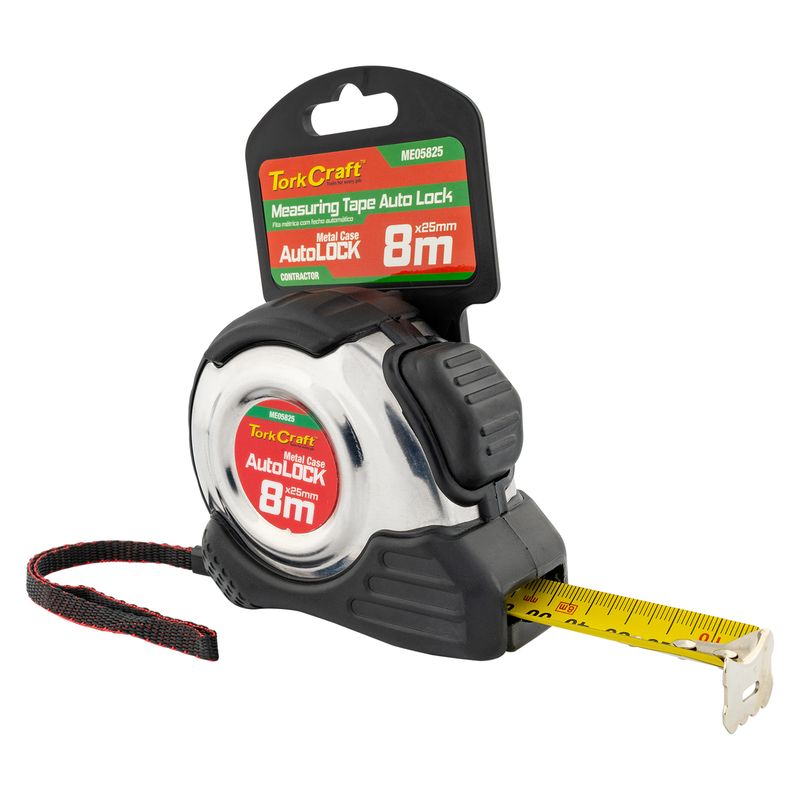 MEASURING TAPE SELF LOCK 8M X 25MM S/S &amp; RUBBER CASING MATT FINISH