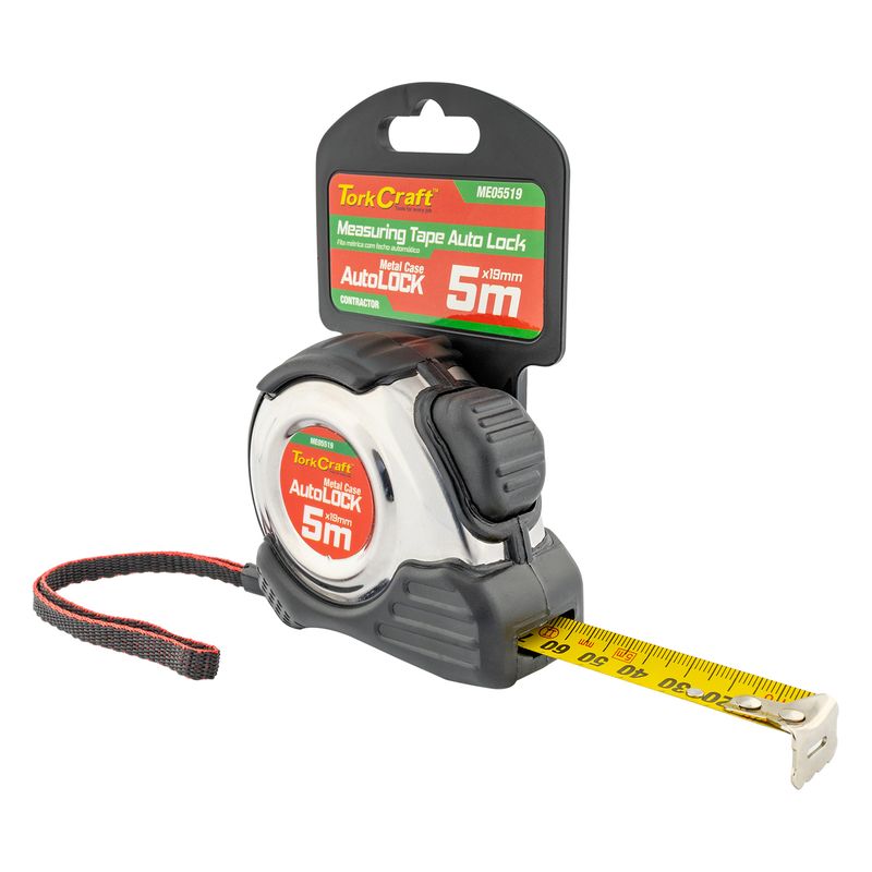 MEASURING TAPE SELF LOCK 5M X 19MM S/S &amp; RUBBER CASING MATT FINISH