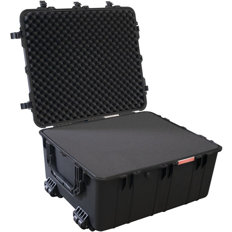 PLASTIC CASE 847 X 722 X 432MM OD WHEELS WITH FOAM BLACK CASE WATER &amp;