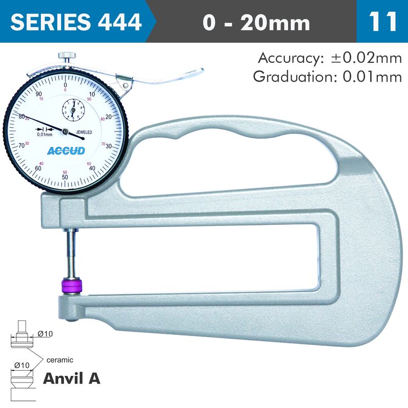 THICKNESS GAUGE 20MM 0.03MM ACC. LARGE DEPTH CERAMIC ANVIL 0.01MM GRAD