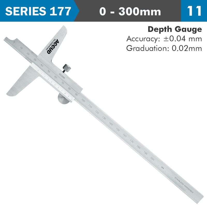 VERNIER DEPTH CALIPER  300MM 0.04MM ACC. 0.02MM GRAD. S/STEEL