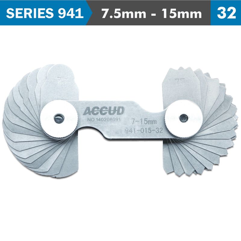 RADIUS GAUGE 7.5MM-15MM 16 X 2 LEAVES 0.03MM ACC. CONCAVE &amp; CONVEX SUR