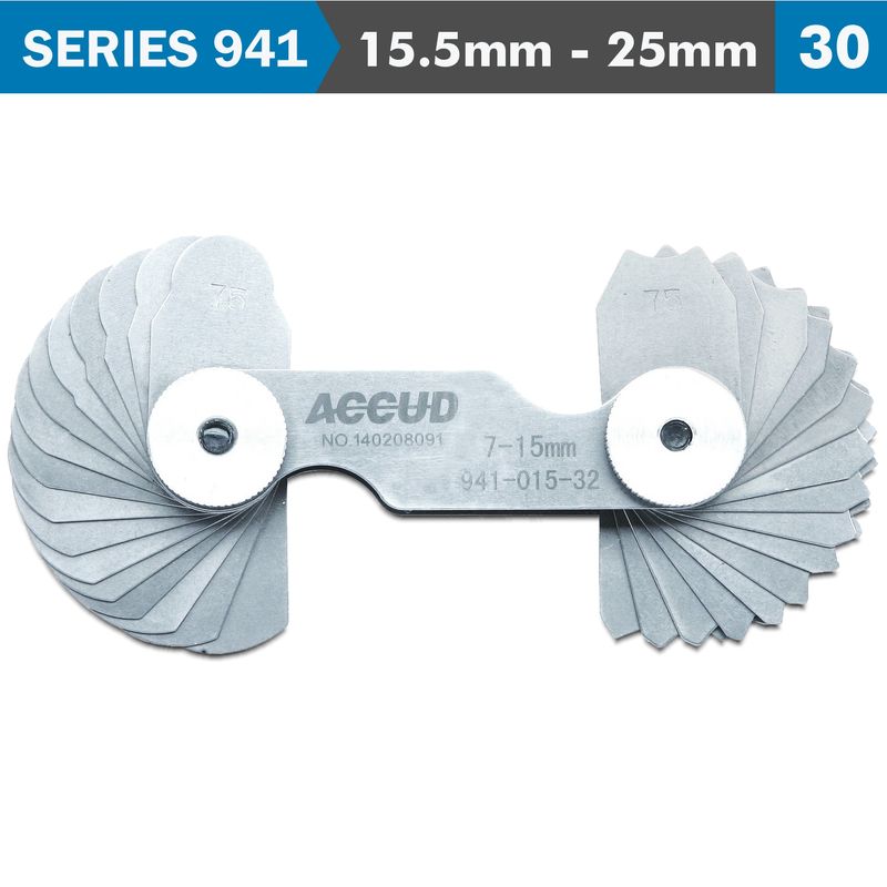 RADIUS GAUGE 15.5-25MM 48 X 2 LEAVES 0.03MM ACC. CONCAVE &amp; CONVEX SURF
