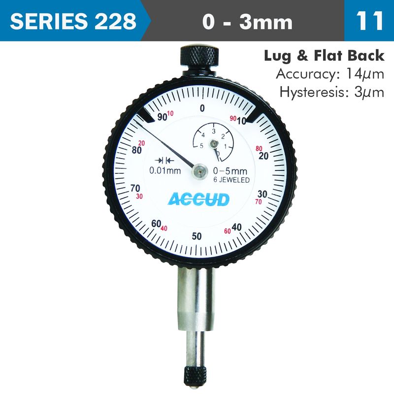 DIAL INDICATOR 3MM BEZEL 0.01MM GRAD. LUG&amp;FLAT BACK