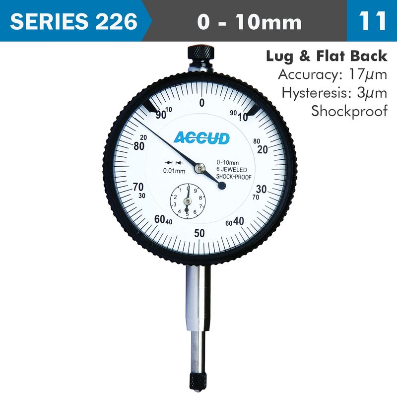DIAL INDICATOR 10MM SHOCKPROOF 0.01MM GRAD. LUG&amp;FLAT BACK