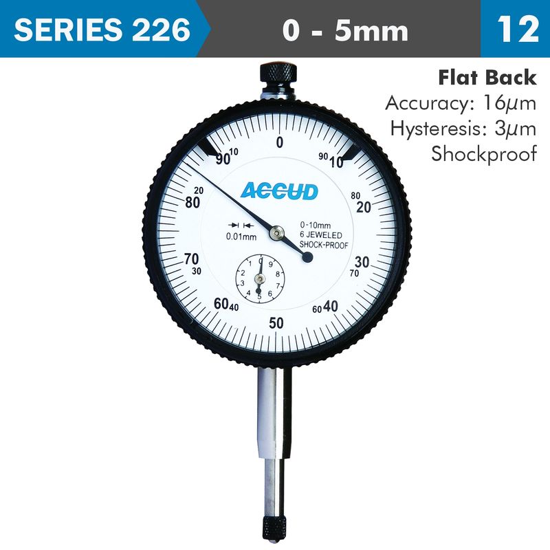 SHOCKPROOF DIAL INDICATOR FLAT BACK 5MM