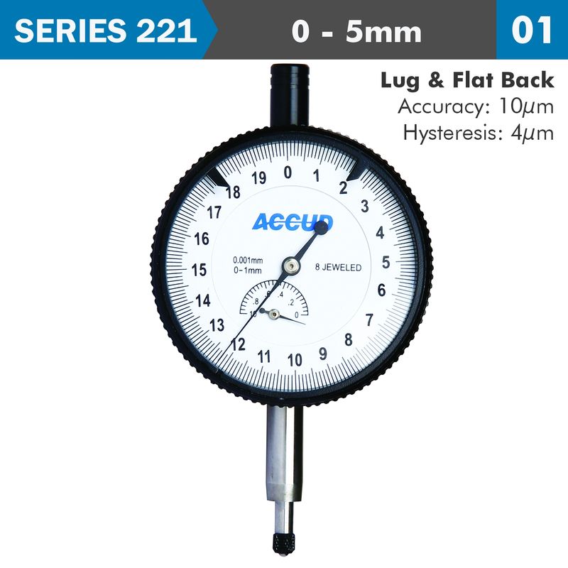 DIAL INDICATOR 5MM 0.001MM GRAD. LUG&amp;FLAT BACK