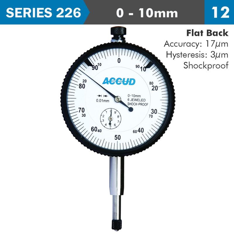 SHOCKPROOF DIAL INDICATOR FLAT BACK 10MM