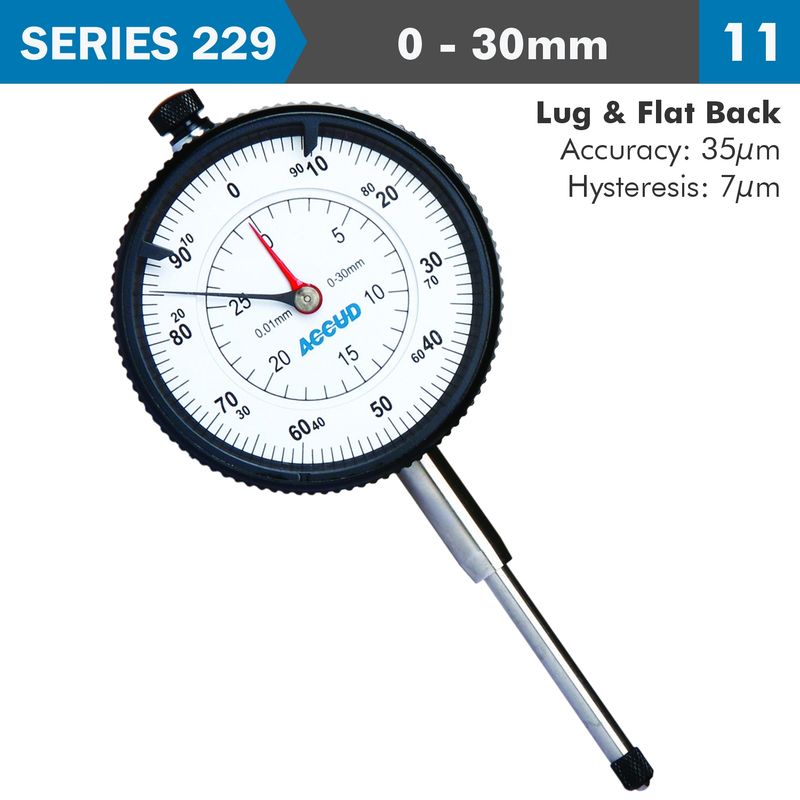 DIAL INDICATOR 30MM 0.01MM GRAD. LUG&amp;FLAT BACK
