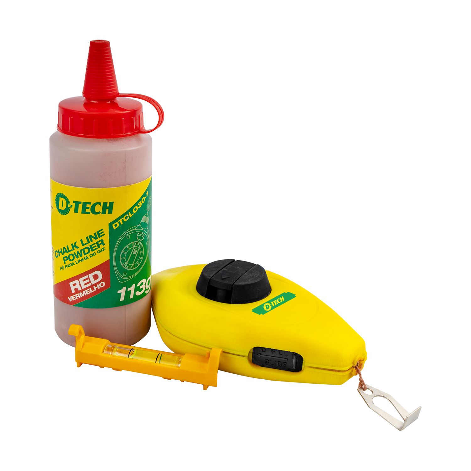 CHALK LINE 3PC SET 30M REEL/LINE LEVEL INCL POWDER