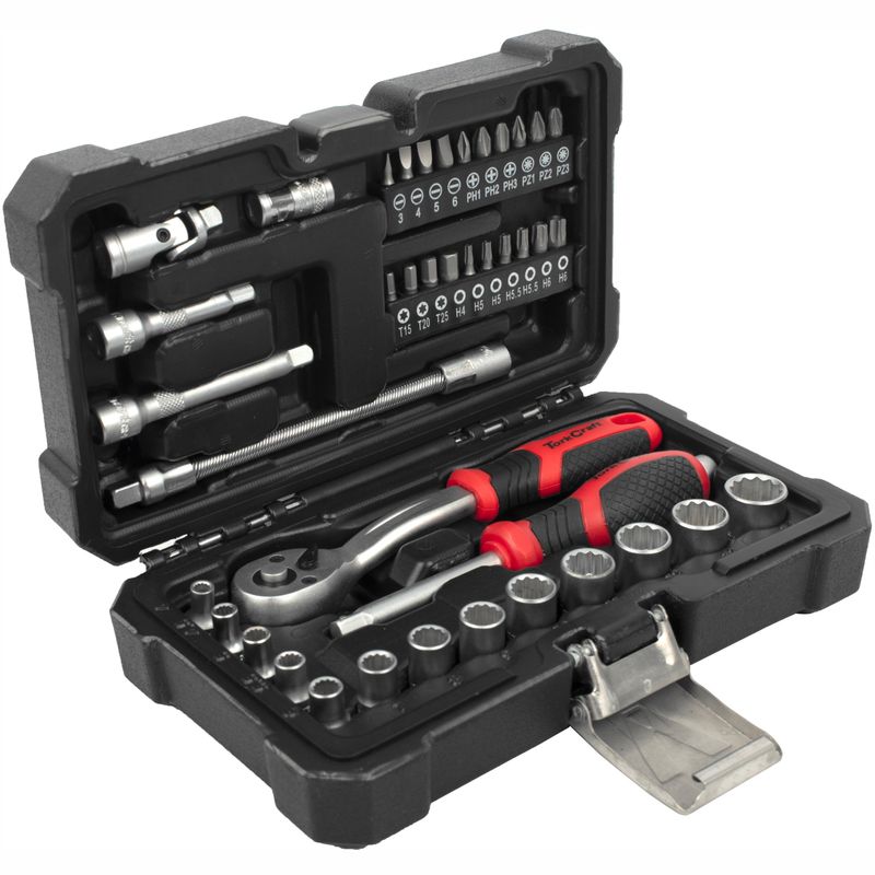SOCKET &amp; RATCHET DRIVE SET 40PC 1/4&#39; CRV 12 POINT 4 4.5 5 5.5 6-14MM