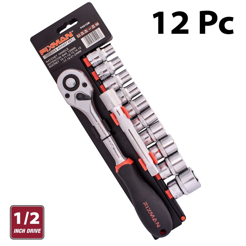 FIXMAN 12-PC 1/2&#39; DR. SOCKET &amp; RATCHET SET