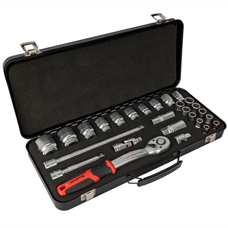 SOCKET &amp; RATCHET SET 27PC 1/2&#39; DR CRV 12 POINT METAL CASE