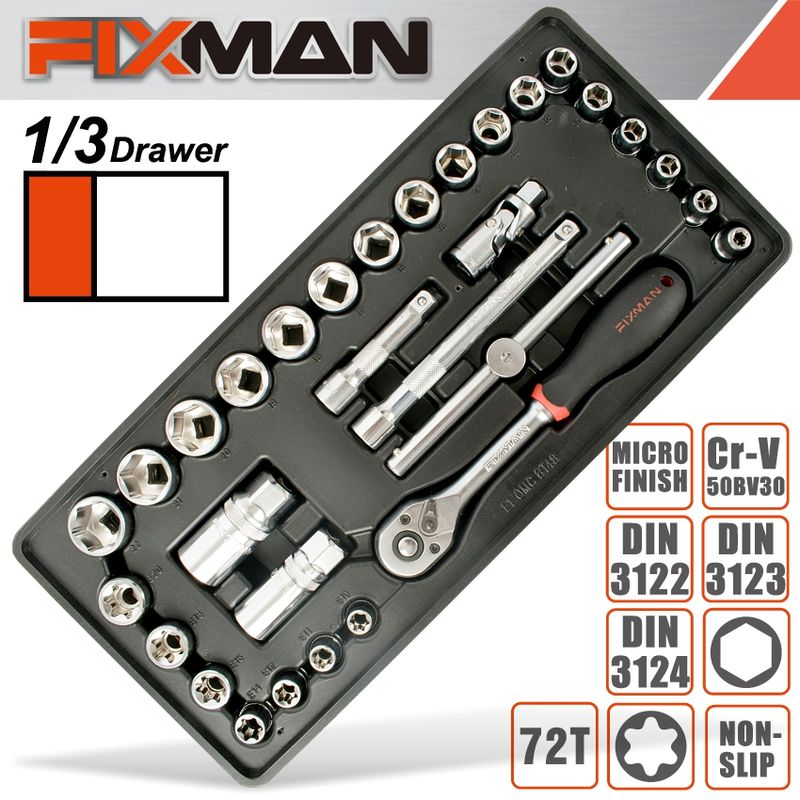 FIXMAN 31-PC 3/8&#39;DR.SOCKETS &amp; ACCESSORIES