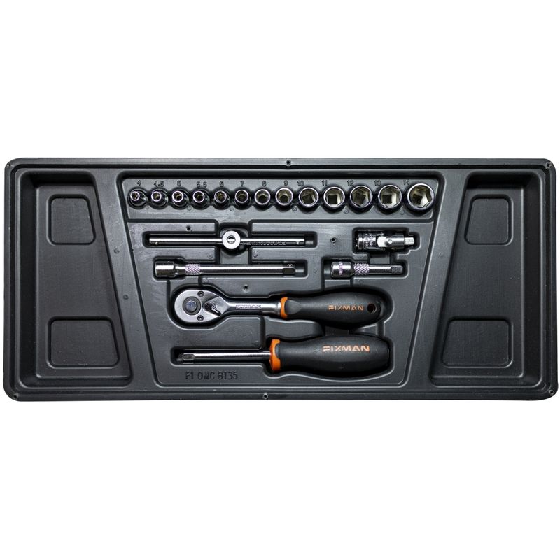 FIXMAN TRAY 19 PIECE 1/4&#39; DRIVE SOCKETS AND ACCESSORIES