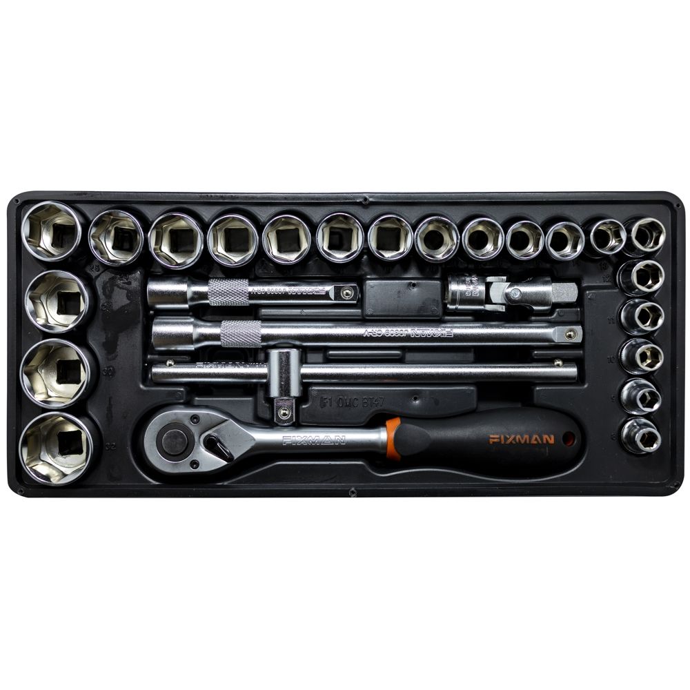 FIXMAN TRAY 26 PIECE 1/2&#39; DRIVE SOCKETS AND ACCESSORIES