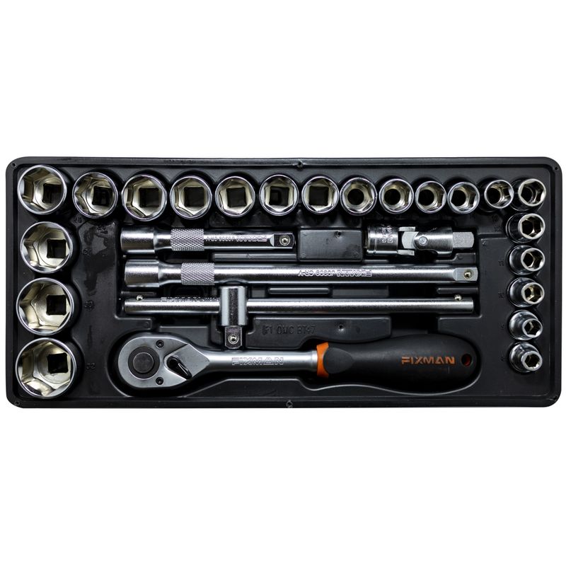 FIXMAN TRAY 26 PIECE 1/2&#39; DRIVE SOCKETS AND ACCESSORIES
