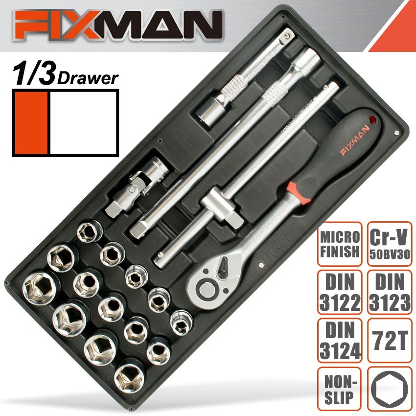 FIXMAN 19-PC 1/2&#39; DR.SOCKETS &amp; ACCESSORIES