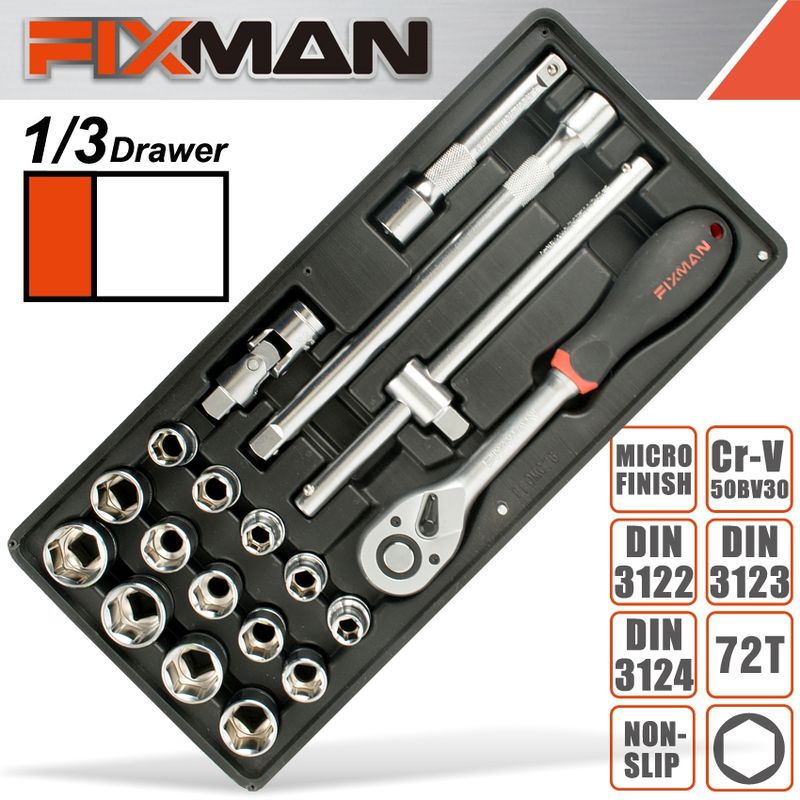 FIXMAN 19-PC 1/2&#39; DR.SOCKETS &amp; ACCESSORIES