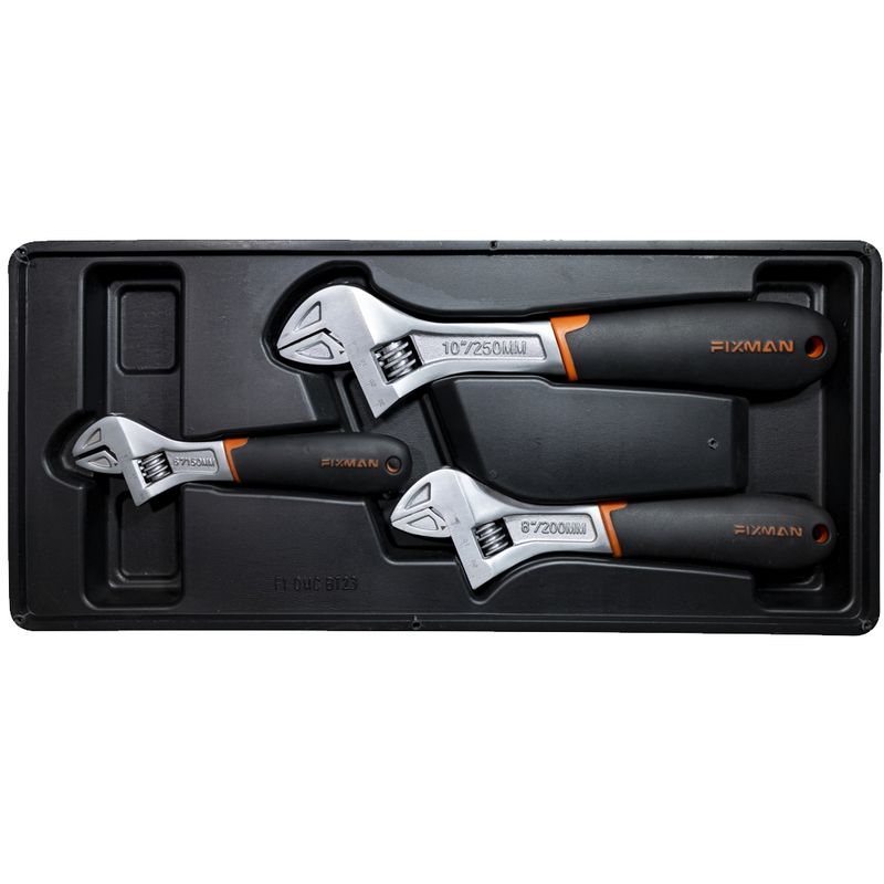FIXMAN TRAY 3 PIECE ADJUSTABLE WRENCH 6&#39;8&#39;10&#39;