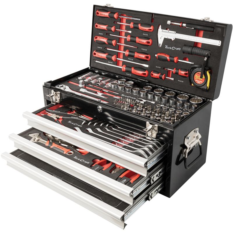 TOOL BOX 154 PCE 3 DRAWER &amp; TOP TRAY 535X255 X 315MM TRACK BOX