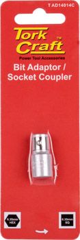 SOCKET ADAPTOR COUPLER 1/4&#39;F SQ X  1/4&#39;F HEX CARDED