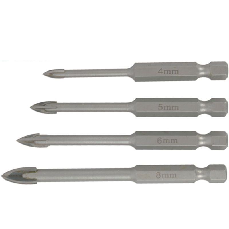 GLASS &amp; TILE DRILL 4 FLUTE SET 4PC 4/5/6/8MM IN PLASTIC CASE
