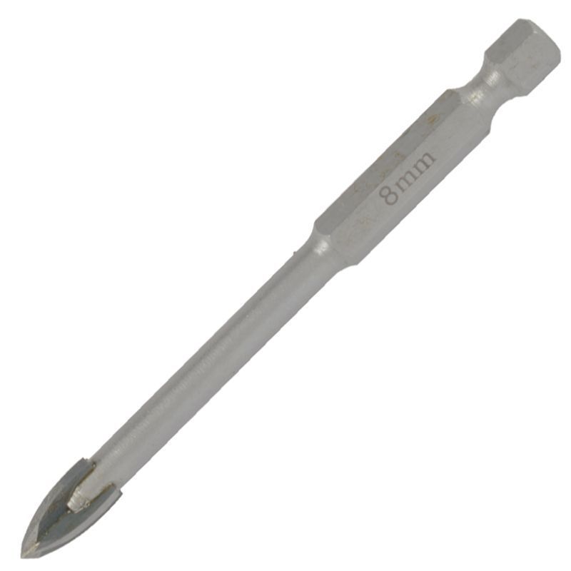 GLASS &amp; TILE DRILL 8MM 4 FLUTE WITH HEX SHANK