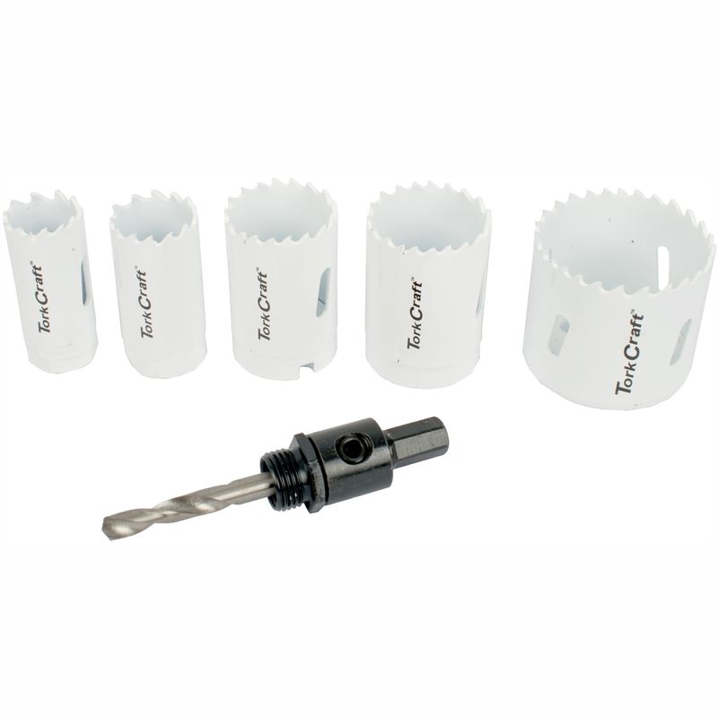 HOLE SAW SET 6PCE BI-METAL (22/25/32/35/51MM &amp; 3/8 HEX MANDREL)