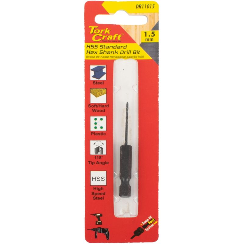 DRILL BIT HSS STANDARD 1.5MM HEX SHANK 1/CARD